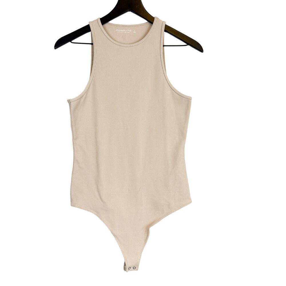 Abercrombie & Fitch Rib High Neck Bodysuit Tank Beige - L